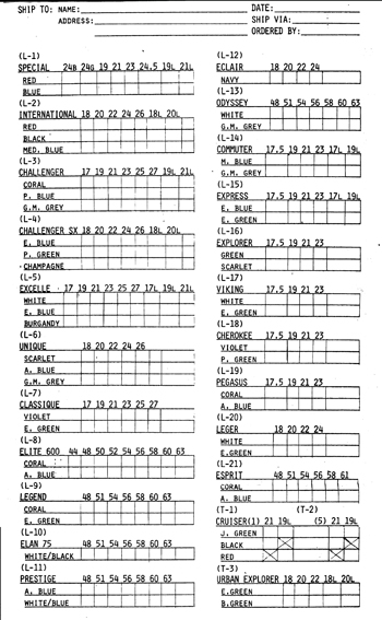 1987 Lotus Bicycle Order Form